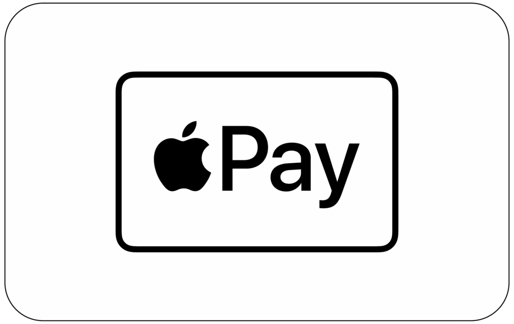 Apple Pay לוגו על רקע לבן עם מסגרת עגולה.