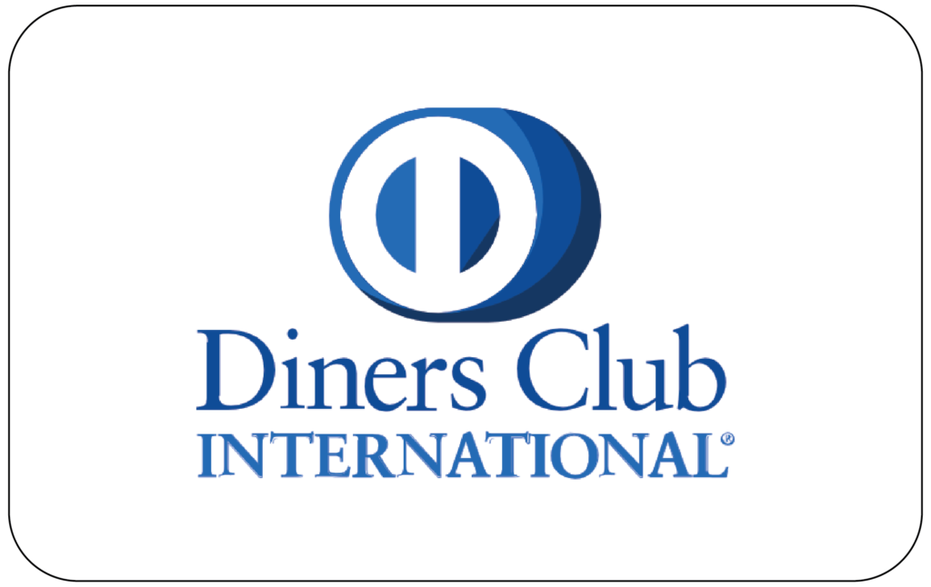 לוגו של Diners Club International עם עיצוב כחול ולבן.